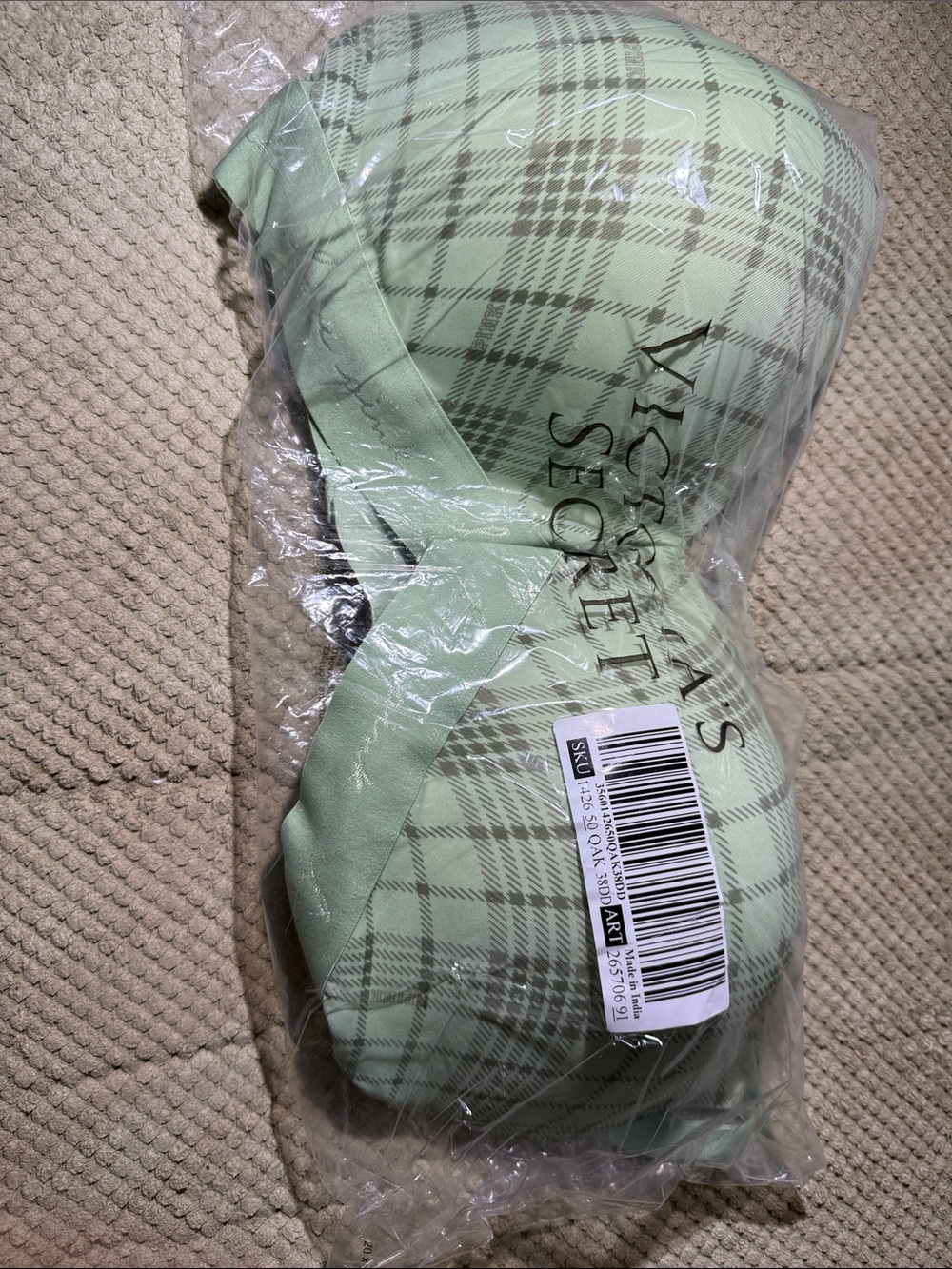 PINK Victoria's Secret Mint Green Plaid Push-Up Bra